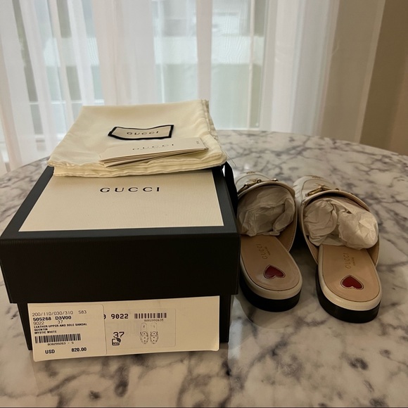 Gucci Princetown Leather Slide Quentin Mystic White Embroidered - Picture 2 of 16
